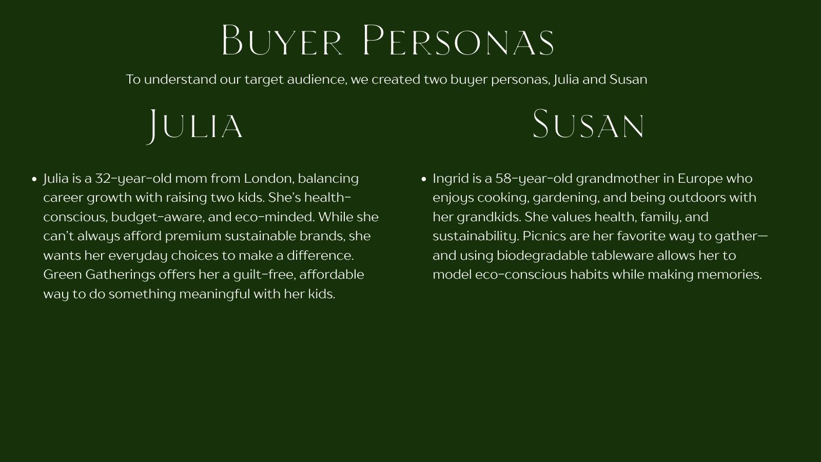 Green Gatherings buyer personas slide from the project PDF